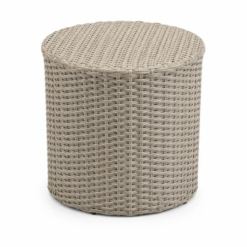 Beistelltisch Gartentisch rund PE-Rattan Stahlrahmen Beige-Grau 45 x 45 x 45 cm