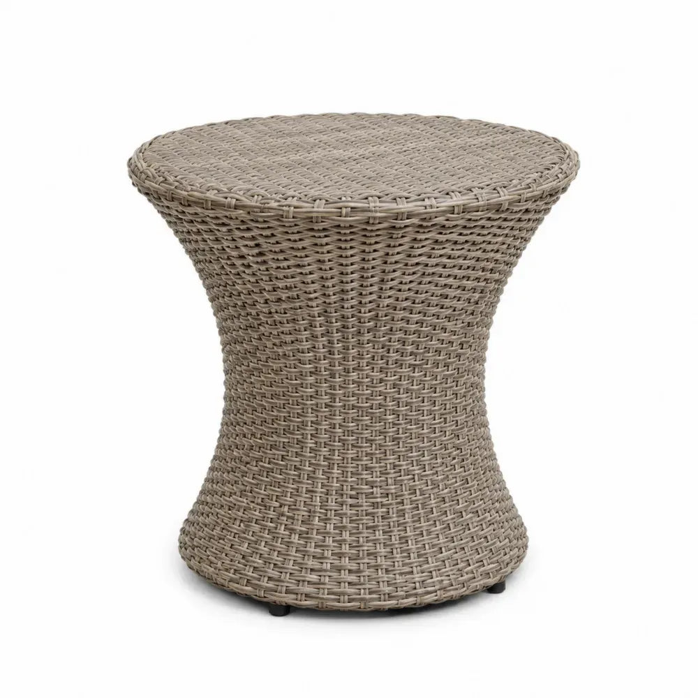 Garten Beistelltisch rund PE Rattan Stahlrahmen Taupe Schwarz Ø 60 x 50 cm