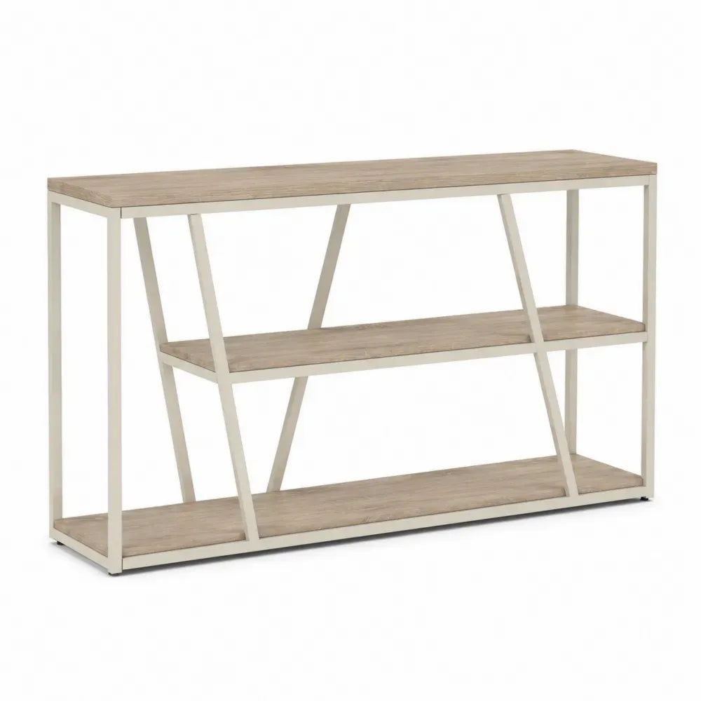 Konsolentisch mit 3 Ablagen Stahl MDF rechteckig Eiche hell Hellbeige Schwarz 150 x 35 x 80 cm