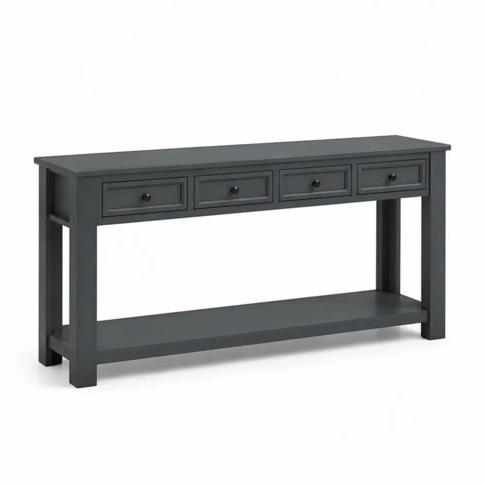 Konsolentisch mit 4 Schubladen und Ablage MDF Gummibaum-Massivholz rechteckig Anthrazit Schwarz 150 x 35 x 80 cm