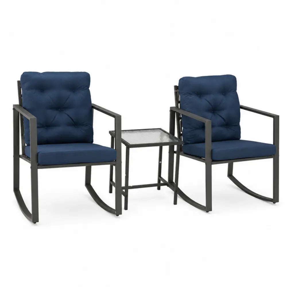 Gartenmöbel Set 3-teilig mit 2 Loungesesseln und Beistelltisch Stahlgestell Polyesterkissen Dunkelblau Anthrazit Sessel 68 x 76 x 88 cm Tisch 45 x 45 x 50 cm