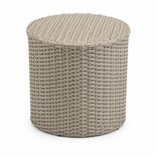 Beistelltisch Gartentisch rund PE-Rattan Stahlrahmen Beige-Grau 45 x 45 x 45 cm