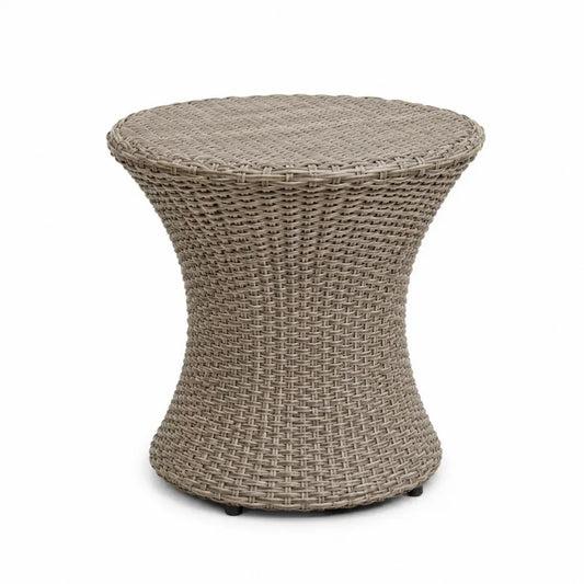 Garten Beistelltisch rund PE Rattan Stahlrahmen Taupe Schwarz Ø 60 x 50 cm