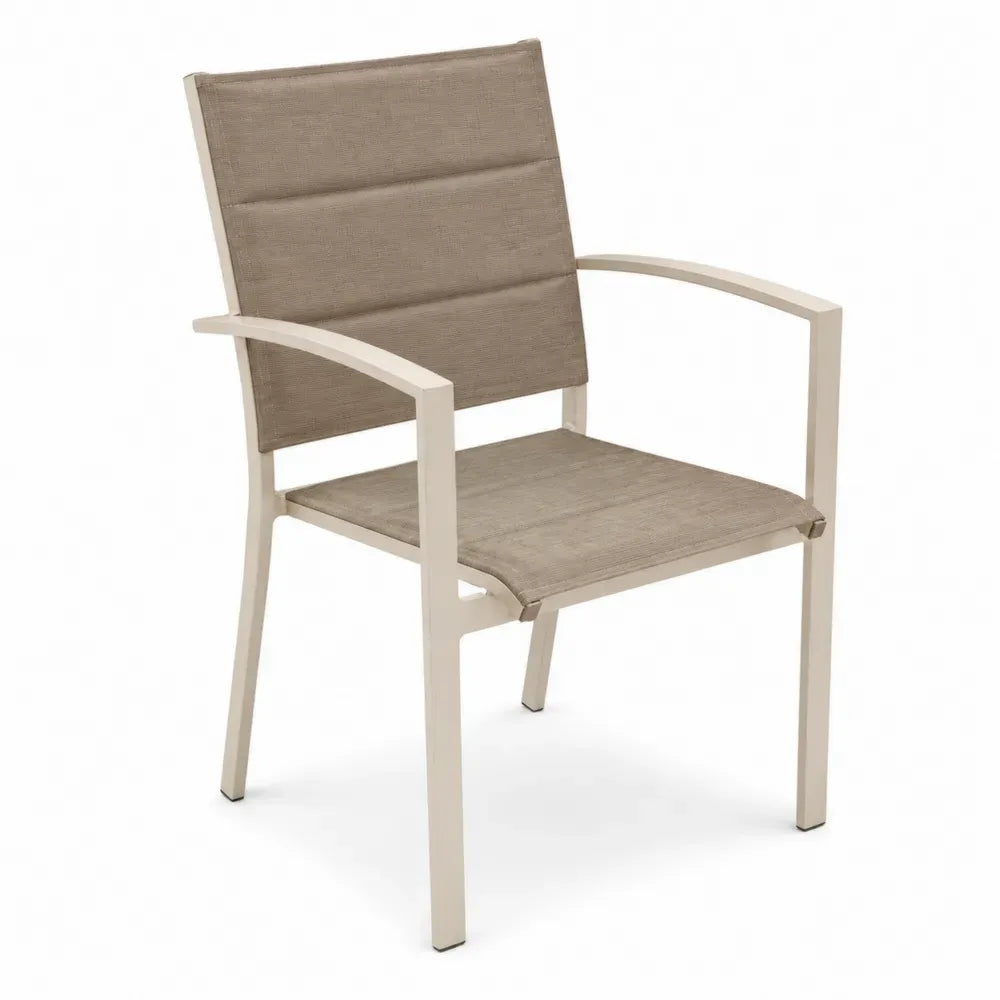 Gartenstuhl Armlehnstuhl aus pulverbeschichtetem Aluminium mit Textilene Sitzfläche Cremebeige Taupe 58 x 57 x 90 cm