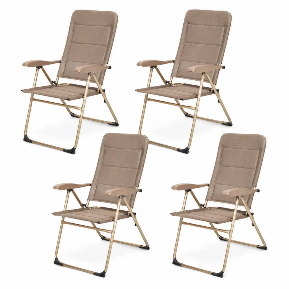 4er Set Gartenstühle Klappstühle Hochlehner mit Armlehnen 60 x 68 x 110 cm pulverbeschichtetes Stahlrohr Polyesterbezug rechteckige Sitzfläche Beige Champagner Schwarz