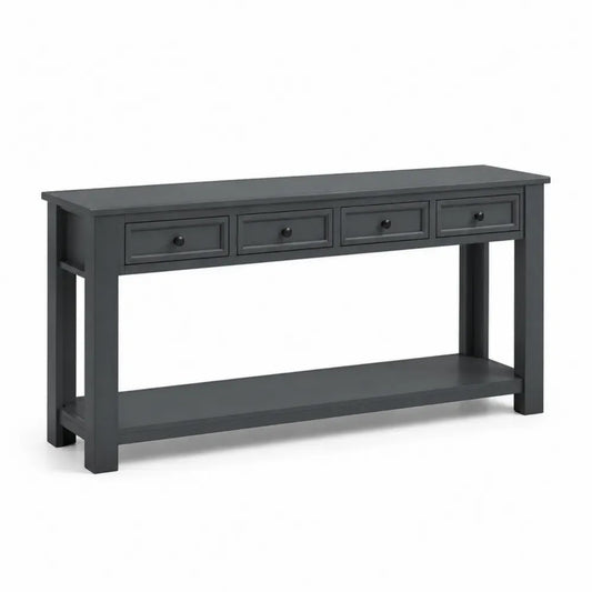Konsolentisch mit 4 Schubladen und Ablage MDF Gummibaum-Massivholz rechteckig Anthrazit Schwarz 150 x 35 x 80 cm