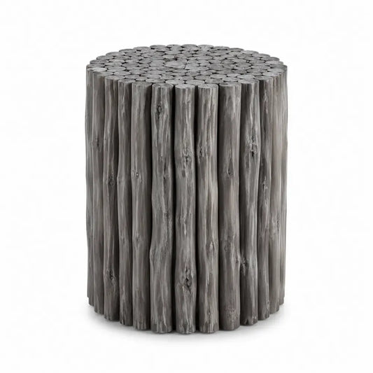 Gartenbeistelltisch rund Durchmesser 45 cm Höhe 50 cm Akazien-Massivholz Stammoptik Grau Schwarz