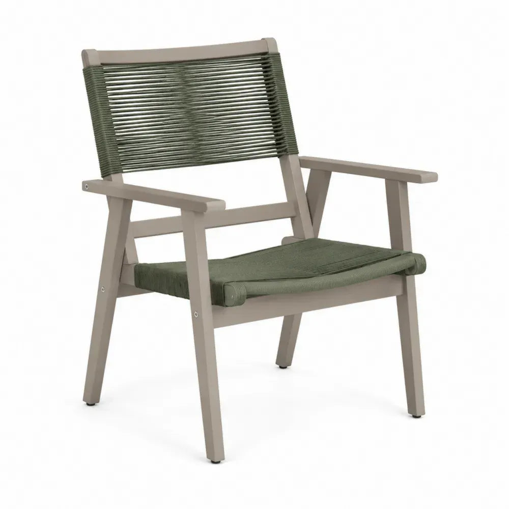 Gartenstuhl Armlehnstuhl Aluminium PE Seilgeflecht rechteckig Taupe Olivgrün 65 x 70 x 83 cm