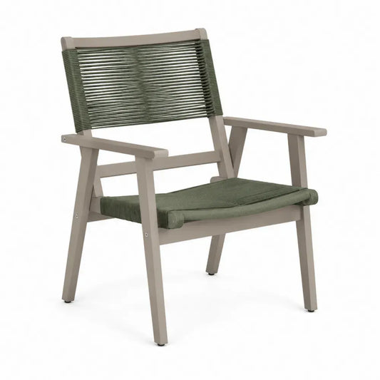 Gartenstuhl Armlehnstuhl Aluminium PE Seilgeflecht rechteckig Taupe Olivgrün 65 x 70 x 83 cm