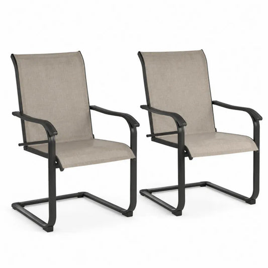 Gartenstühle 2er Set Freischwinger Armlehnstühle Stahl Textilene rechteckig Taupe Schwarz 58 x 62 x 93 cm